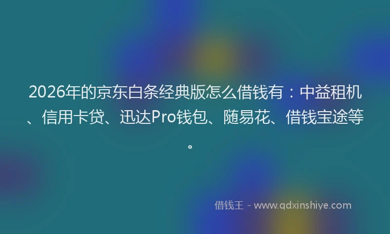 2026年的京东白条经典版怎么借钱有：中益租机、信用卡贷、迅达Pro钱包、随易花、借钱宝途等。