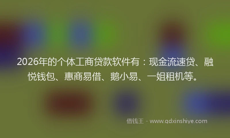 2026年的个体工商贷款软件有：现金流速贷、融悦钱包、惠商易借、鹅小易、一姐租机等。