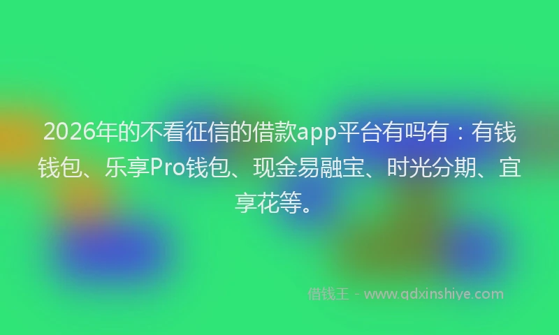 2026年的不看征信的借款app平台有吗有：有钱钱包、乐享Pro钱包、现金易融宝、时光分期、宜享花等。