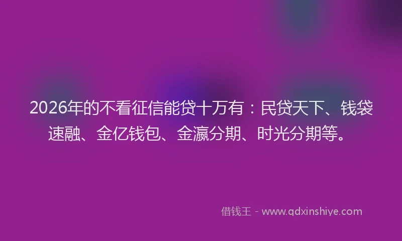 2026年的不看征信能贷十万有：民贷天下、钱袋速融、金亿钱包、金瀛分期、时光分期等。