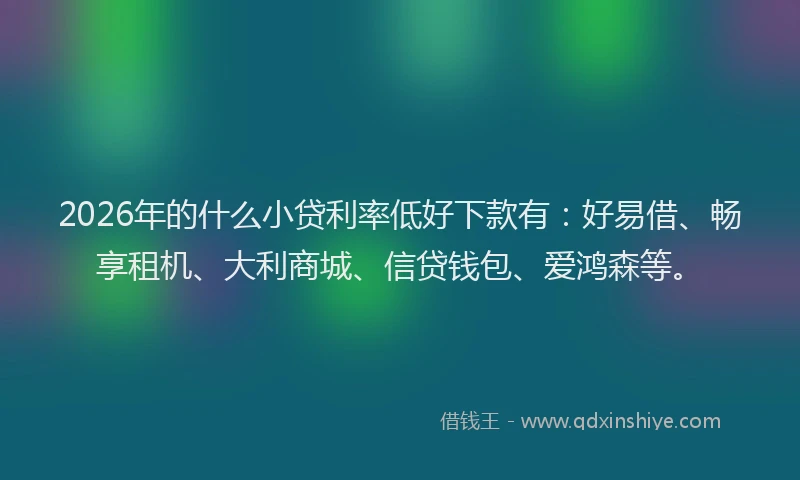 2026年的什么小贷利率低好下款有：好易借、畅享租机、大利商城、信贷钱包、爱鸿森等。