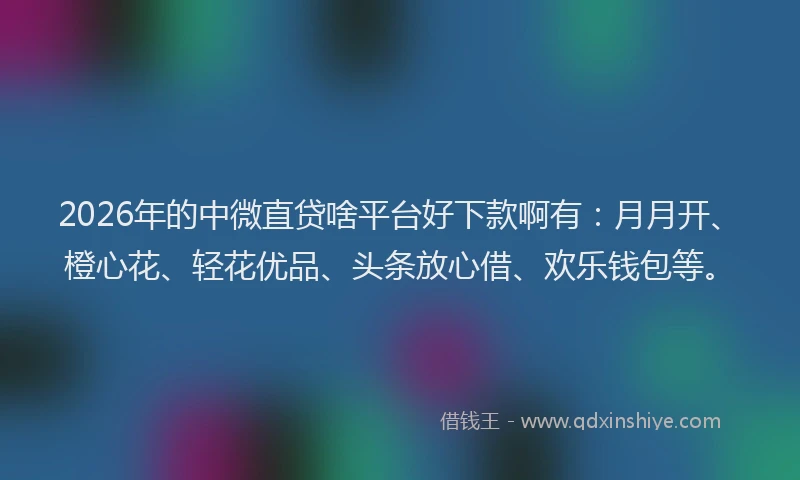 2026年的中微直贷啥平台好下款啊有：月月开、橙心花、轻花优品、头条放心借、欢乐钱包等。