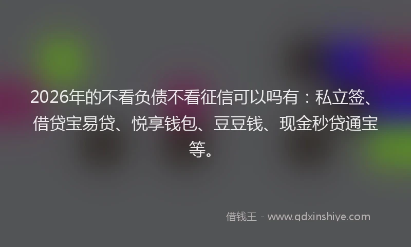 2026年的不看负债不看征信可以吗有：私立签、借贷宝易贷、悦享钱包、豆豆钱、现金秒贷通宝等。