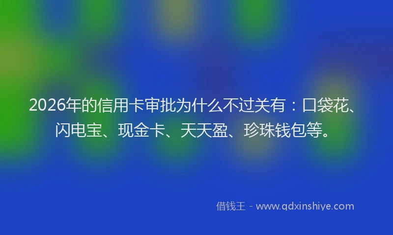 2026年的信用卡审批为什么不过关有：口袋花、闪电宝、现金卡、天天盈、珍珠钱包等。