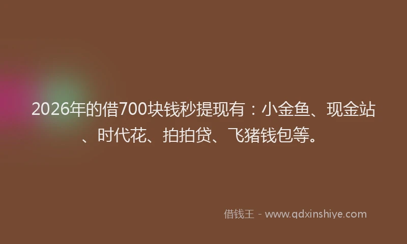 2026年的借700块钱秒提现有：小金鱼、现金站、时代花、拍拍贷、飞猪钱包等。