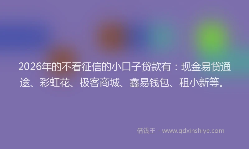 2026年的不看征信的小口子贷款有：现金易贷通途、彩虹花、极客商城、鑫易钱包、租小新等。