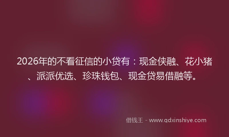 2026年的不看征信的小贷有：现金侠融、花小猪、派派优选、珍珠钱包、现金贷易借融等。