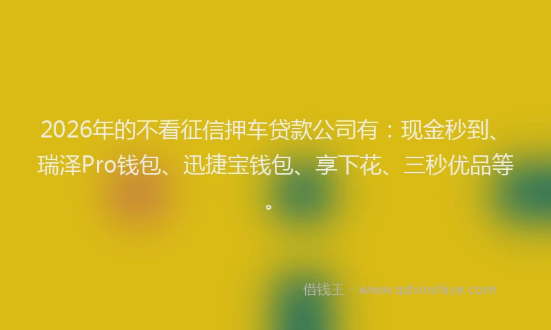 2026年的不看征信押车贷款公司有：现金秒到、瑞泽Pro钱包、迅捷宝钱包、享下花、三秒优品等。