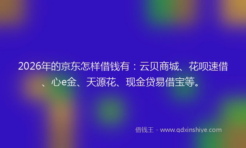 2026年的京东怎样借钱有：云贝商城、花呗速借、心e金、天源花、现金贷易借宝等。