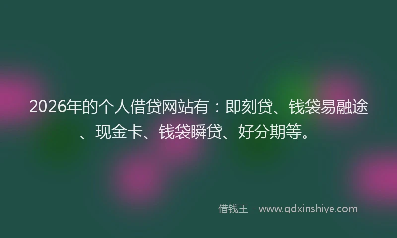 2026年的个人借贷网站有：即刻贷、钱袋易融途、现金卡、钱袋瞬贷、好分期等。