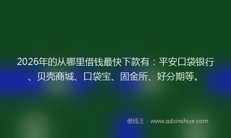 2026年的从哪里借钱最快下款有：平安口袋银行、贝壳商城、口袋宝、固金所、好分期等。