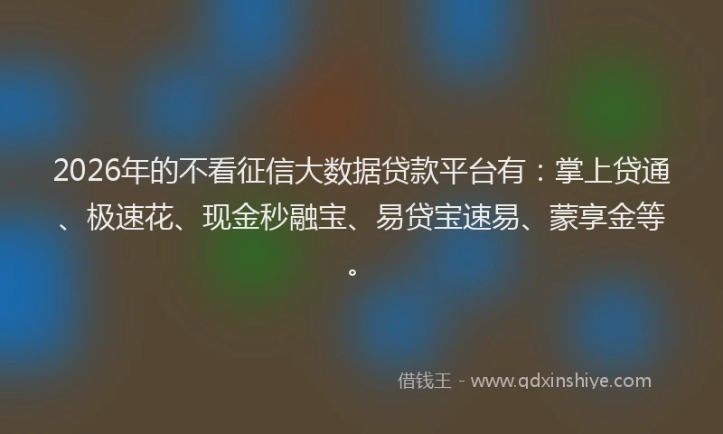 2026年的不看征信大数据贷款平台有：掌上贷通、极速花、现金秒融宝、易贷宝速易、蒙享金等。