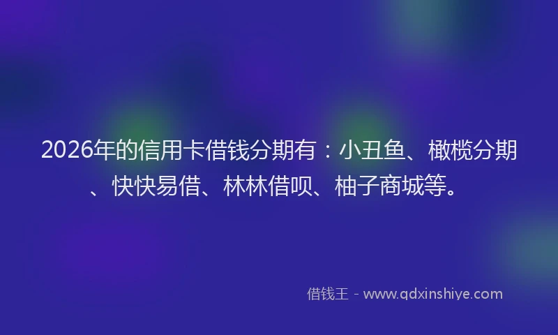 2026年的信用卡借钱分期有：小丑鱼、橄榄分期、快快易借、林林借呗、柚子商城等。