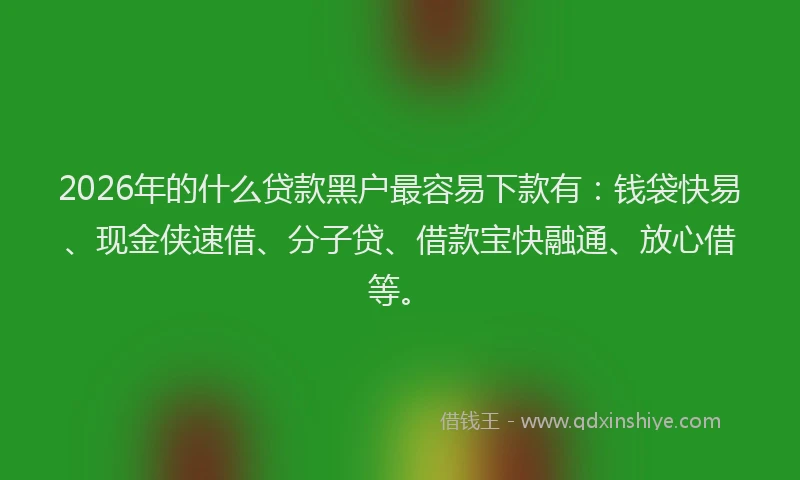 2026年的什么贷款黑户最容易下款有：钱袋快易、现金侠速借、分子贷、借款宝快融通、放心借等。