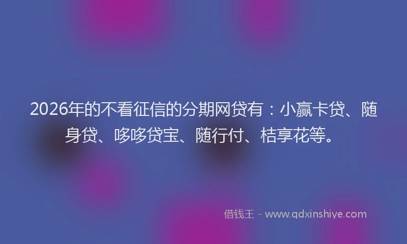 2026年的不看征信的分期网贷有：小赢卡贷、随身贷、哆哆贷宝、随行付、桔享花等。