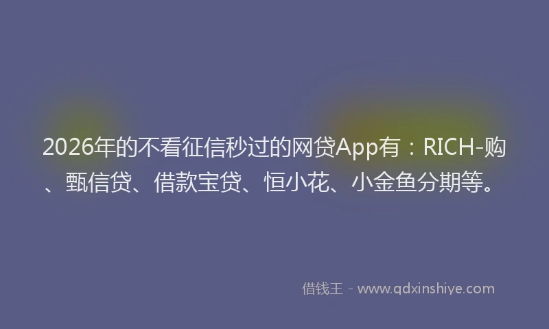 2026年的不看征信秒过的网贷App有：RICH-购、甄信贷、借款宝贷、恒小花、小金鱼分期等。