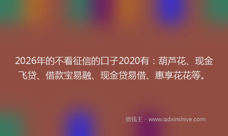 2026年的不看征信的口子2020有：葫芦花、现金飞贷、借款宝易融、现金贷易借、惠享花花等。