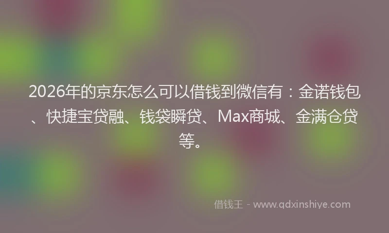 2026年的京东怎么可以借钱到微信有：金诺钱包、快捷宝贷融、钱袋瞬贷、Max商城、金满仓贷等。