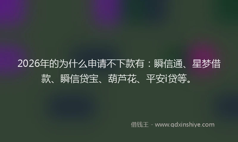 2026年的为什么申请不下款有：瞬信通、星梦借款、瞬信贷宝、葫芦花、平安i贷等。