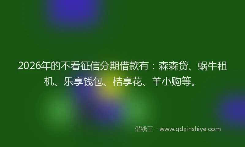 2026年的不看征信分期借款有：森森贷、蜗牛租机、乐享钱包、桔享花、羊小购等。