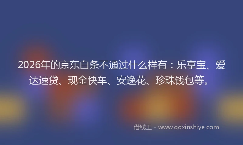 2026年的京东白条不通过什么样有：乐享宝、爱达速贷、现金快车、安逸花、珍珠钱包等。