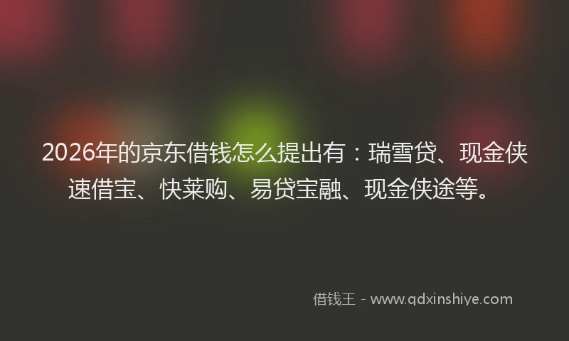 2026年的京东借钱怎么提出有：瑞雪贷、现金侠速借宝、快莱购、易贷宝融、现金侠途等。