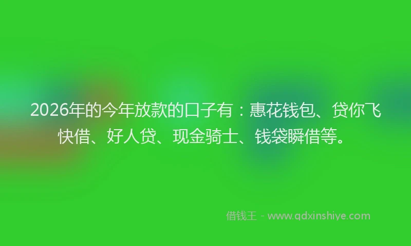 2026年的今年放款的口子有：惠花钱包、贷你飞快借、好人贷、现金骑士、钱袋瞬借等。