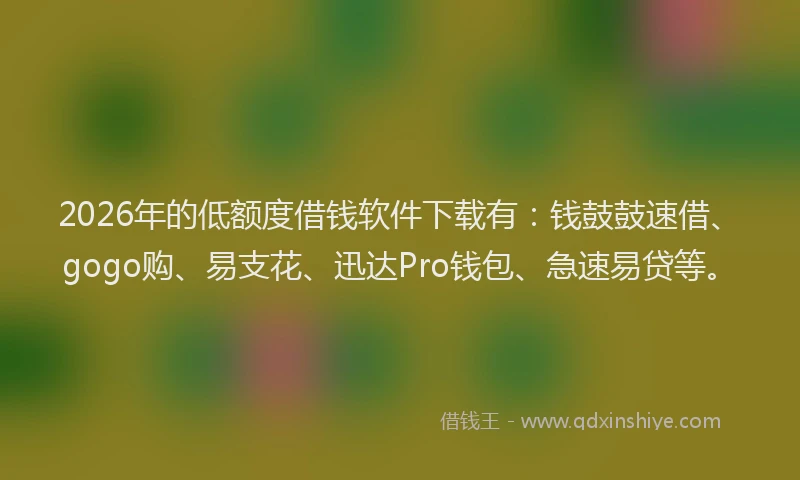 2026年的低额度借钱软件下载有：钱鼓鼓速借、gogo购、易支花、迅达Pro钱包、急速易贷等。