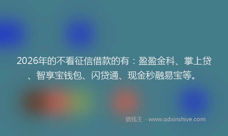 2026年的不看征信借款的有：盈盈金科、掌上贷、智享宝钱包、闪贷通、现金秒融易宝等。