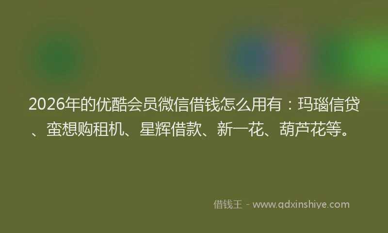 2026年的优酷会员微信借钱怎么用有：玛瑙信贷、蛮想购租机、星辉借款、新一花、葫芦花等。