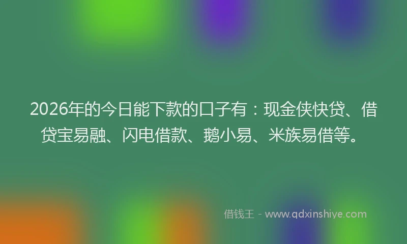 2026年的今日能下款的口子有：现金侠快贷、借贷宝易融、闪电借款、鹅小易、米族易借等。