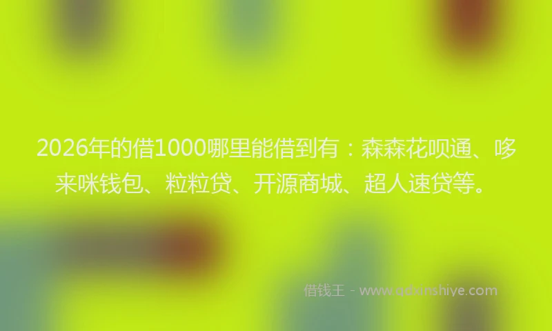 2026年的借1000哪里能借到有：森森花呗通、哆来咪钱包、粒粒贷、开源商城、超人速贷等。
