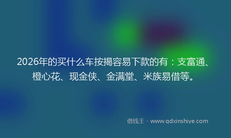 2026年的买什么车按揭容易下款的有：支富通、橙心花、现金侠、金满堂、米族易借等。