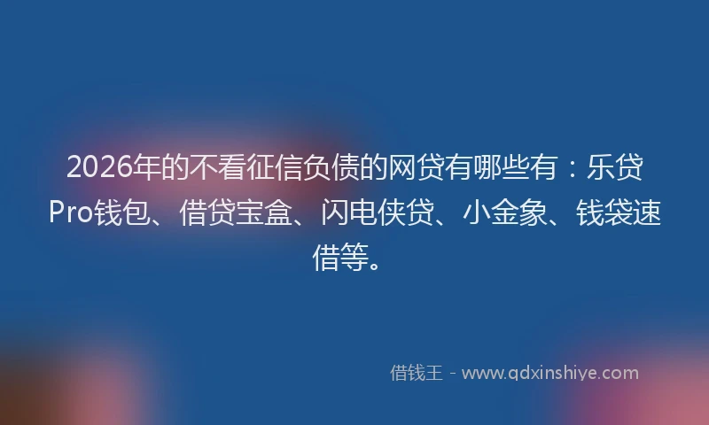 2026年的不看征信负债的网贷有哪些有：乐贷Pro钱包、借贷宝盒、闪电侠贷、小金象、钱袋速借等。