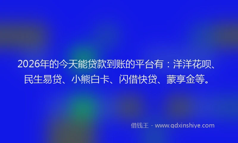 2026年的今天能贷款到账的平台有：洋洋花呗、民生易贷、小熊白卡、闪借快贷、蒙享金等。