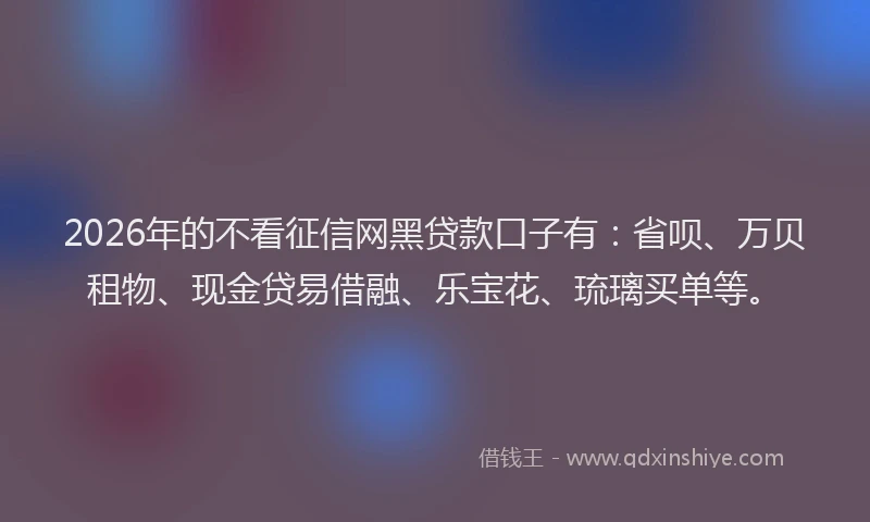 2026年的不看征信网黑贷款口子有：省呗、万贝租物、现金贷易借融、乐宝花、琉璃买单等。