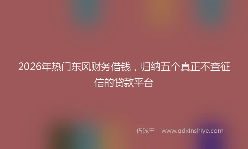 2026年热门东风财务借钱，归纳五个真正不查征信的贷款平台