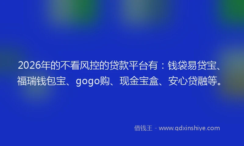 2026年的不看风控的贷款平台有：钱袋易贷宝、福瑞钱包宝、gogo购、现金宝盒、安心贷融等。