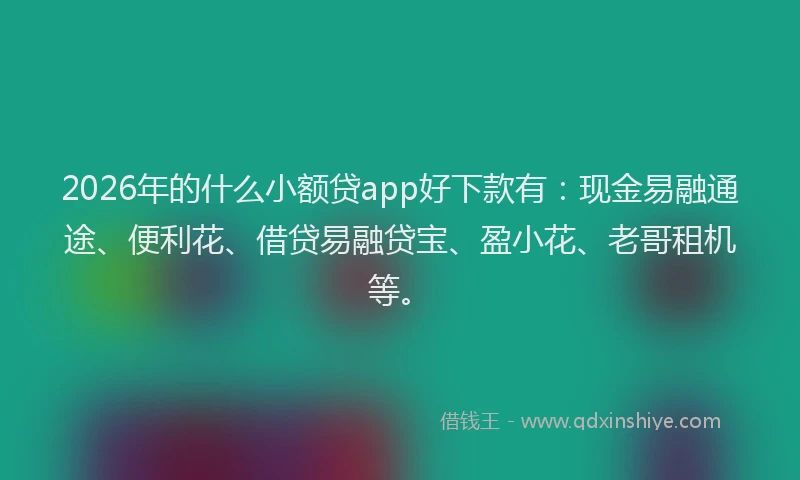 2026年的什么小额贷app好下款有：现金易融通途、便利花、借贷易融贷宝、盈小花、老哥租机等。