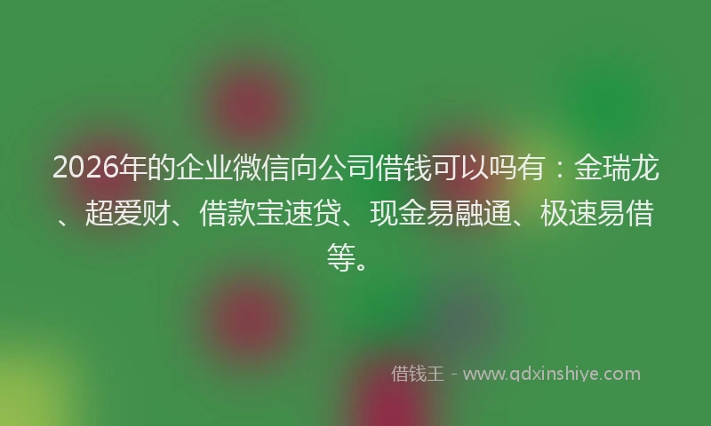 2026年的企业微信向公司借钱可以吗有：金瑞龙、超爱财、借款宝速贷、现金易融通、极速易借等。