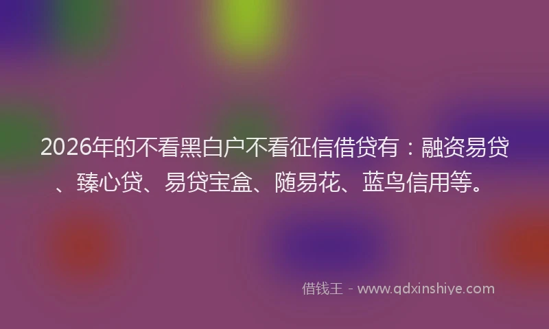 2026年的不看黑白户不看征信借贷有：融资易贷、臻心贷、易贷宝盒、随易花、蓝鸟信用等。
