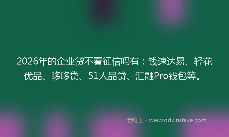 2026年的企业贷不看征信吗有：钱速达易、轻花优品、哆哆贷、51人品贷、汇融Pro钱包等。