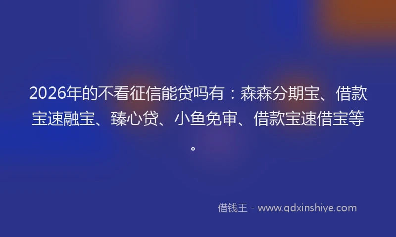 2026年的不看征信能贷吗有：森森分期宝、借款宝速融宝、臻心贷、小鱼免审、借款宝速借宝等。