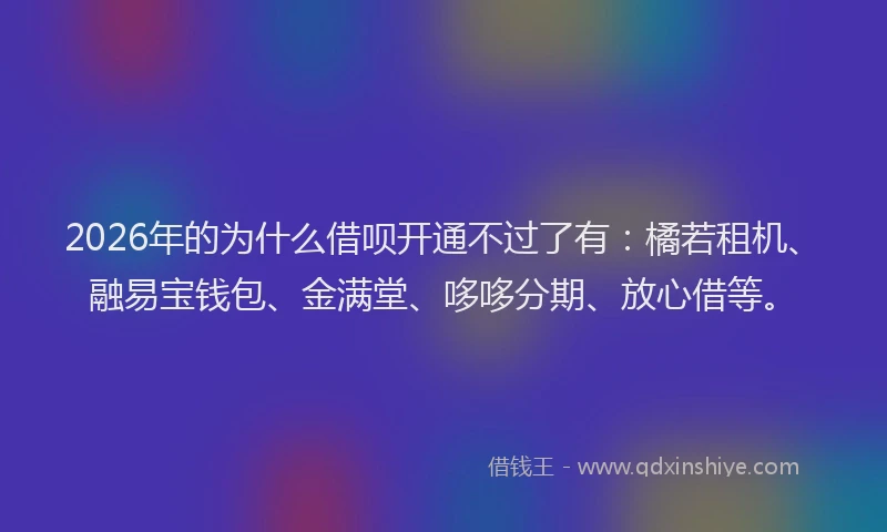 2026年的为什么借呗开通不过了有：橘若租机、融易宝钱包、金满堂、哆哆分期、放心借等。