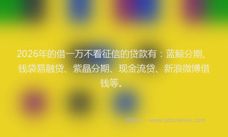 2026年的借一万不看征信的贷款有：蓝鲸分期、钱袋易融贷、紫晶分期、现金流贷、新浪微博借钱等。