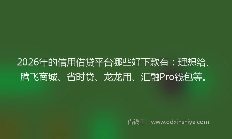2026年的信用借贷平台哪些好下款有：理想给、腾飞商城、省时贷、龙龙用、汇融Pro钱包等。