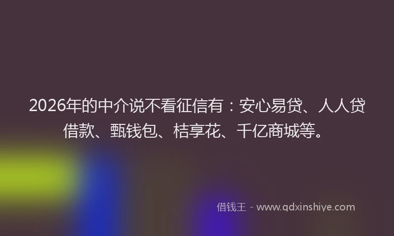 2026年的中介说不看征信有：安心易贷、人人贷借款、甄钱包、桔享花、千亿商城等。