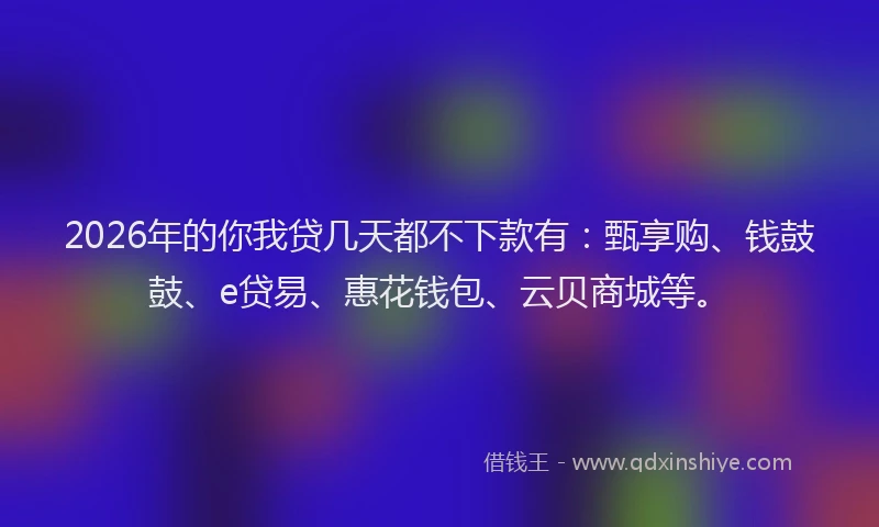 2026年的你我贷几天都不下款有：甄享购、钱鼓鼓、e贷易、惠花钱包、云贝商城等。