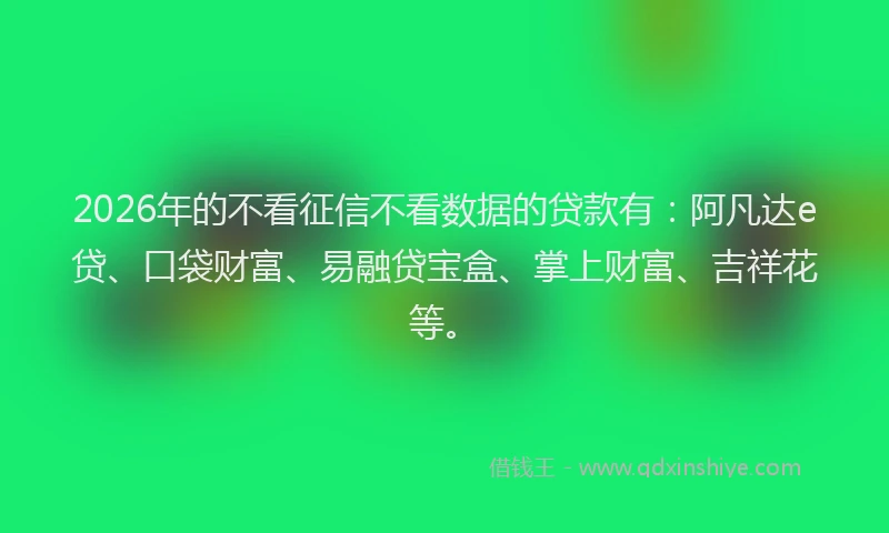 2026年的不看征信不看数据的贷款有：阿凡达e贷、口袋财富、易融贷宝盒、掌上财富、吉祥花等。
