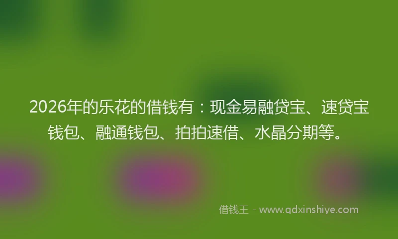 2026年的乐花的借钱有：现金易融贷宝、速贷宝钱包、融通钱包、拍拍速借、水晶分期等。